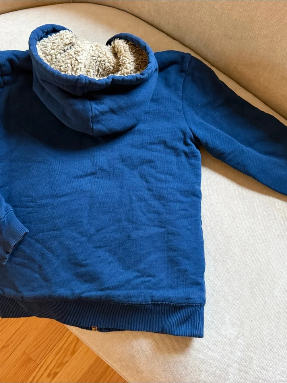 Mini Boden Navy Blue Hoodie w. Orange Zipper + Sherpa Lining - Sz 9-10 GUC